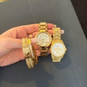 Michael Kors Gold Tone Women's Watch Trio with Matching Bracelet